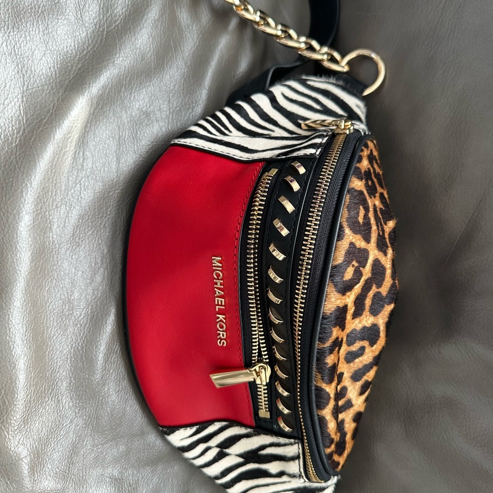 Michael Kors Red and Black Crossbody Bag with Gold Chain